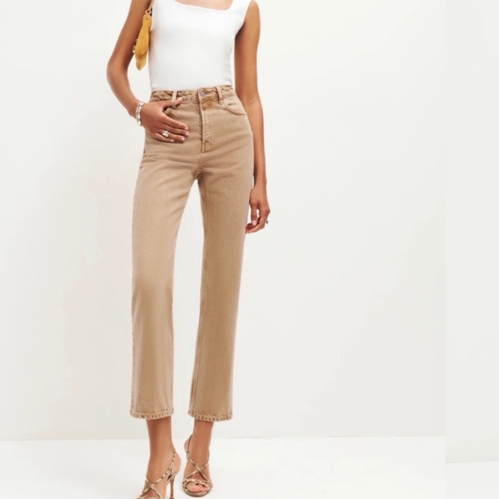 Reformation Tan Straight Leg Jeans